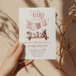 Invitación Boho Sweet Chica Pink Clothesline Baby Shower