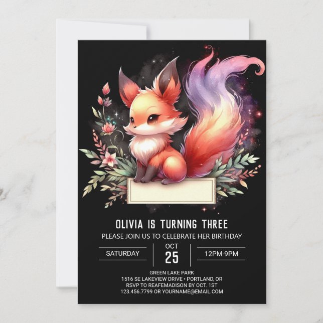 Invitación Boho Sweet Fox Birthday digital (Anverso)