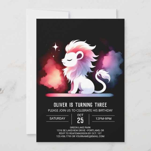 Invitación Boho Sweet Lion Birthday (Anverso)