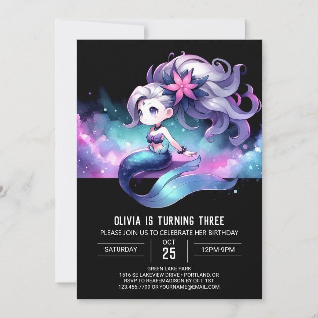 Invitación Boho Sweet Mermaid Cumpleaños (Anverso)