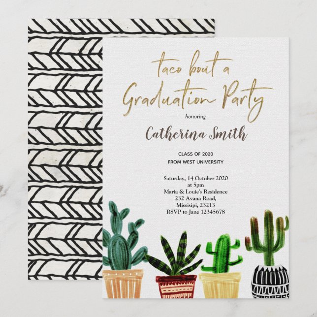 Invitación Boho Taco acerca de una fiesta de graduación en Mé (Anverso / Reverso)