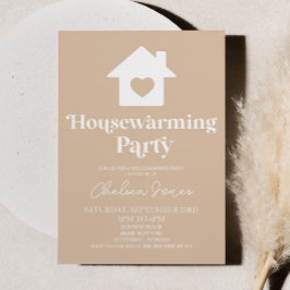 Invitación Boho Tan Beige Simple Fiesta Calentador de Casa