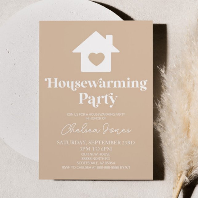 Invitación Boho Tan Beige Simple Fiesta Calentador de Casa (Subido por el creador)