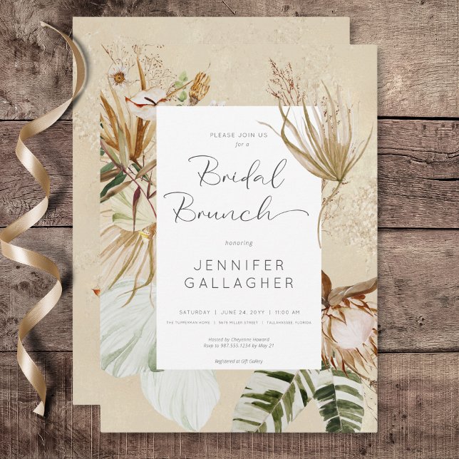 Invitación Boho Tan Floral Grass Bridal Brunch (Boho Tan Floral Grass Bridal Brunch Invitation)