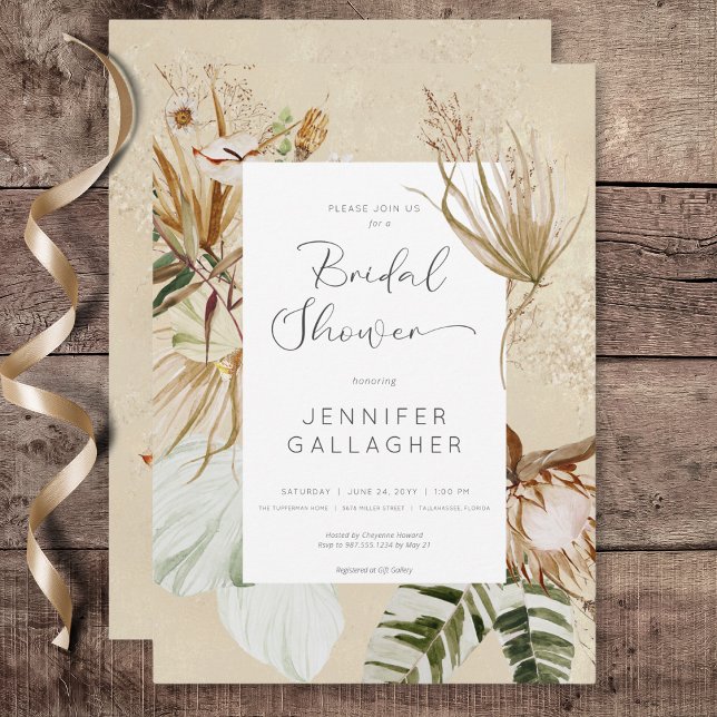 Invitación Boho Tan Floral Grass Bridal Shower (Boho Tan Floral Grass Bridal Shower Invitation)