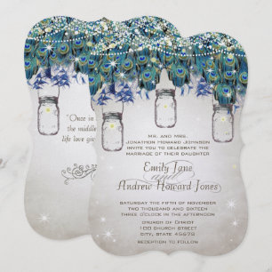 Invitación Boho Tarro de Mason Azul Marino Turquesa Pavo Real