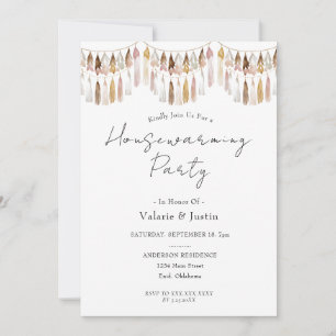 Invitación Boho Tassels, Fiesta de Calentamiento de Viviendas