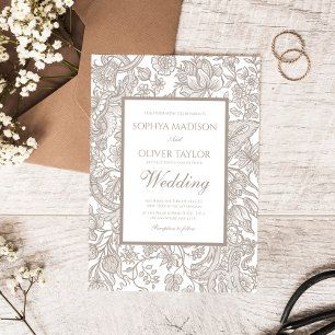 Invitación Boho Taupe Fall Line Art Wildflower