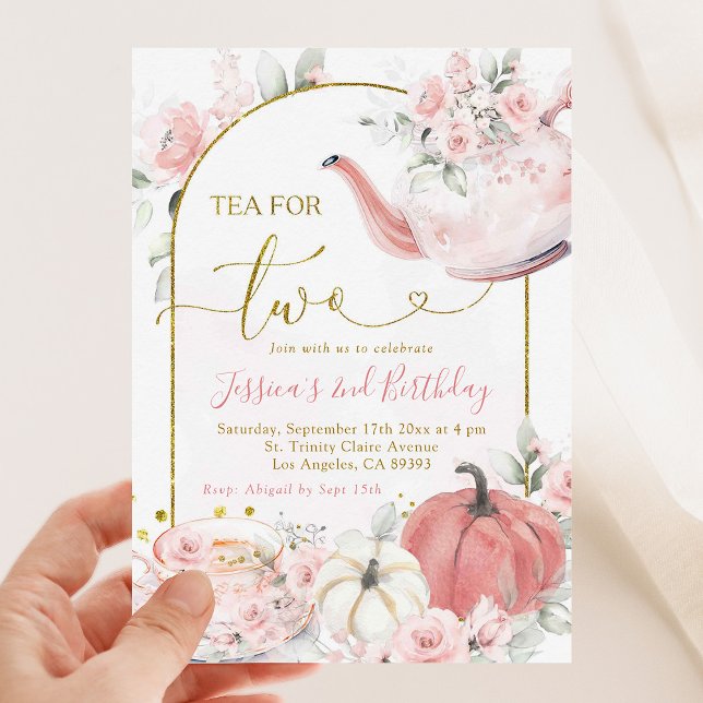 Invitación Boho Té De Calabaza Floral Rosa Para Dos Cumpleaño (Subido por el creador)