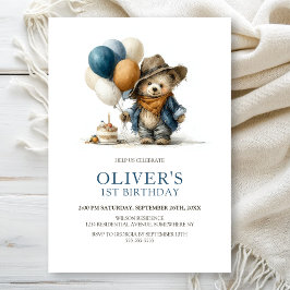 Invitación Boho Teddy Bear 1st Birthday Party Invitation