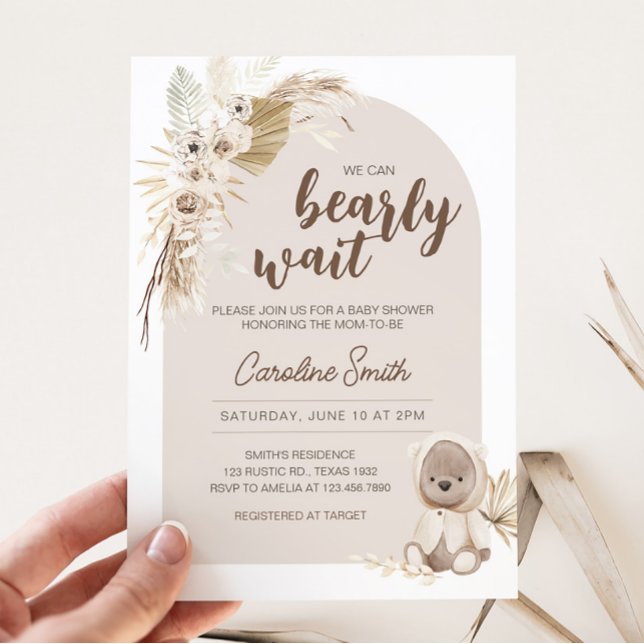 Invitación Boho Teddy Bear Baby Shower (Brown Boho Baby Bear Baby Shower Invitation)