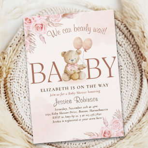 Invitación Boho Teddy Bear Baby Shower Girl