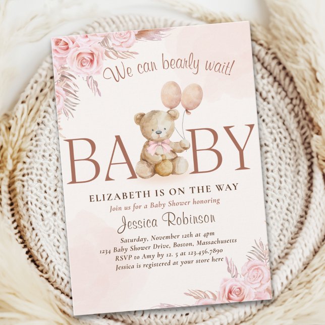 Invitación Boho Teddy Bear Baby Shower Girl (Subido por el creador)