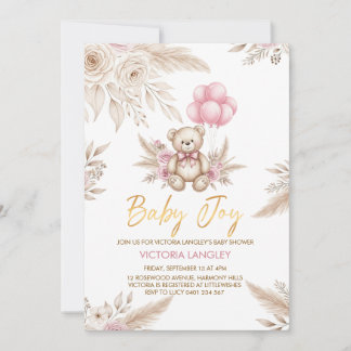 Invitación Boho Teddy Bear Baby Shower Invitation