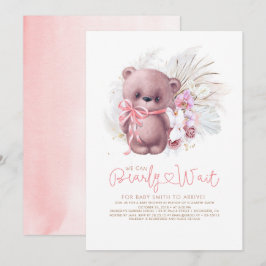 Invitación Boho Teddy Bear Bear Rosa Bearly Wait Chica Baby S