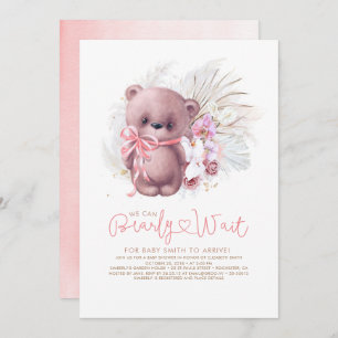 Invitación Boho Teddy Bear Bear Rosa Bearly Wait Chica Baby S