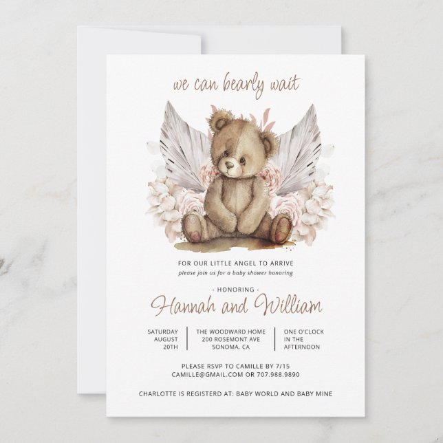 Invitación Boho Teddy Bear Bearly Wait Baby Shower (Anverso)