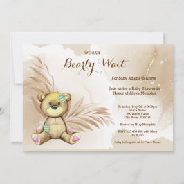 Invitación Boho Teddy Bear Bearly Wait Baby Shower