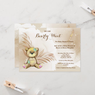 Invitación Boho Teddy Bear Bearly Wait Baby Shower