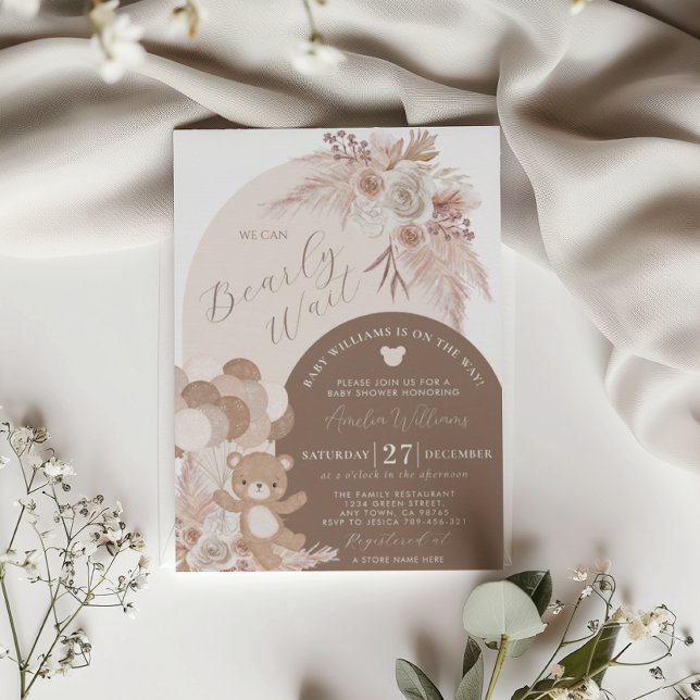 Invitación Boho Teddy Bear Bearly Wait Baby Shower Brown (Subido por el creador)