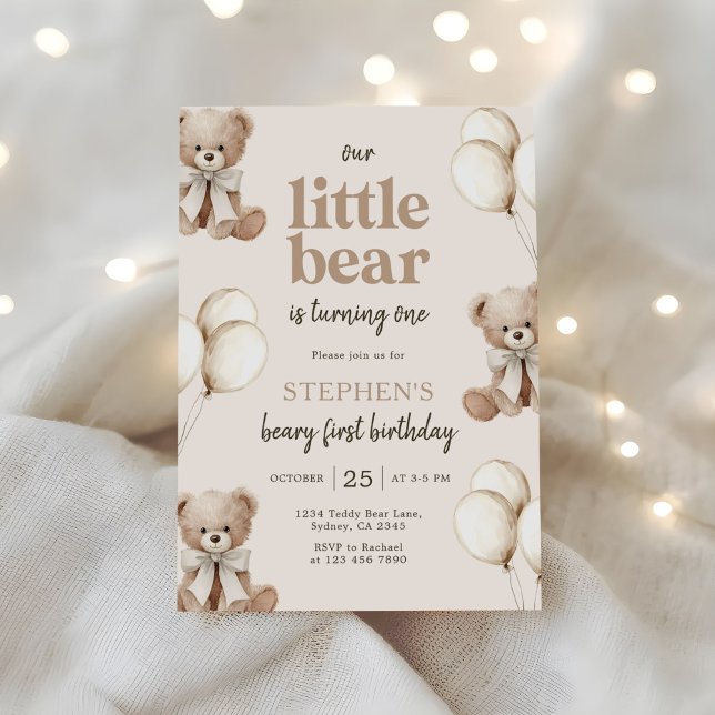 Invitación Boho Teddy Bear Beary First 1st Birthday Party (Subido por el creador)