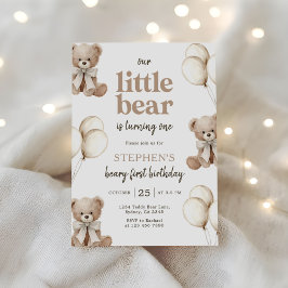 Invitación Boho Teddy Bear Beary First 1st Birthday Party