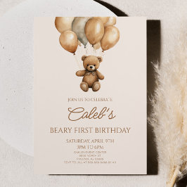Invitación Boho Teddy Bear Beary Primer Fiesta de Cumpleaños