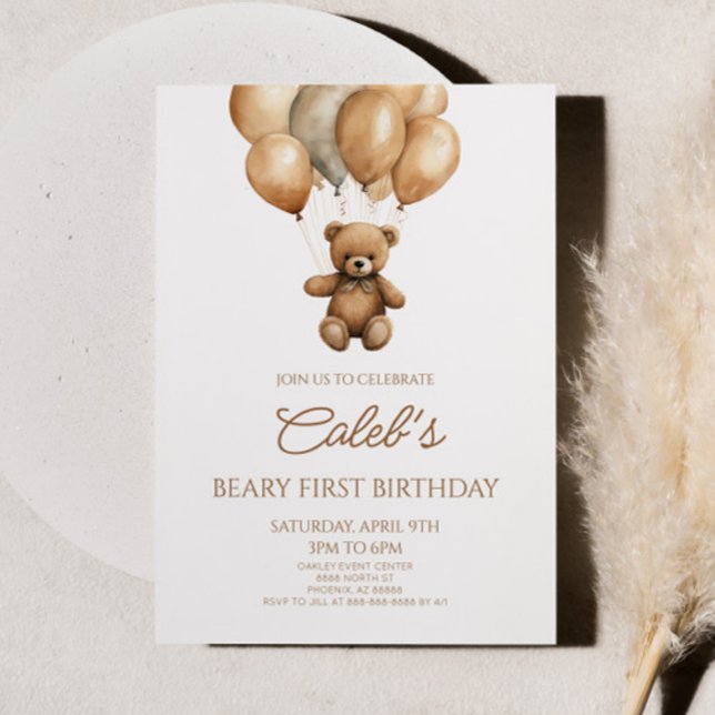 Invitación Boho Teddy Bear Beary Primer Fiesta de Cumpleaños (Subido por el creador)