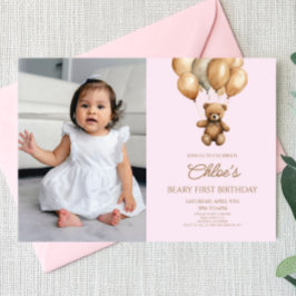 Invitación Boho Teddy Bear Beary Primer Fiesta de Cumpleaños