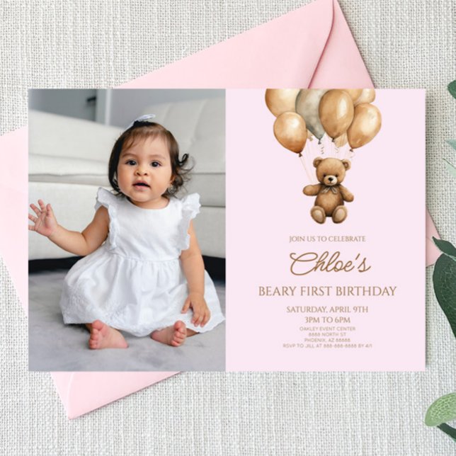 Invitación Boho Teddy Bear Beary Primer Fiesta de Cumpleaños (Subido por el creador)