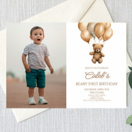 Invitación Boho Teddy Bear Beary Primer Fiesta de Cumpleaños