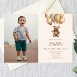 Invitación Boho Teddy Bear Beary Primer Fiesta de Cumpleaños