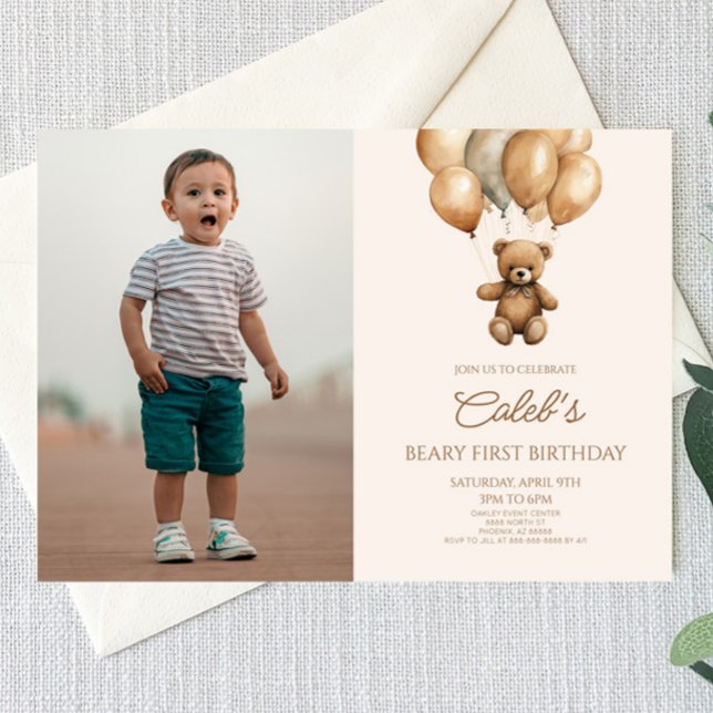Invitación Boho Teddy Bear Beary Primer Fiesta de Cumpleaños (Subido por el creador)