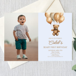 Invitación Boho Teddy Bear Beary Primer Fiesta de Cumpleaños