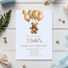 Invitación Boho Teddy Bear Beary Primer Fiesta de Cumpleaños