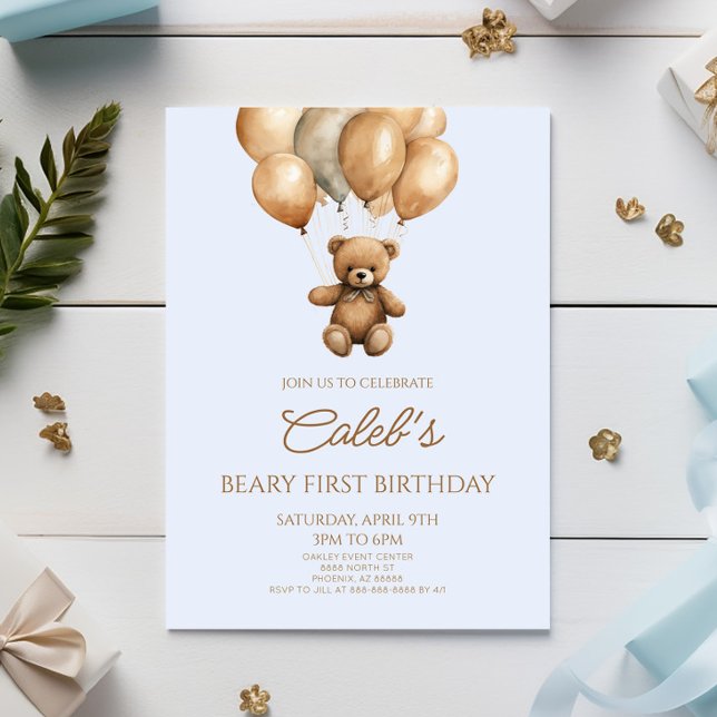 Invitación Boho Teddy Bear Beary Primer Fiesta de Cumpleaños (Subido por el creador)