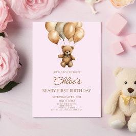 Invitación Boho Teddy Bear Beary Primer Fiesta de Cumpleaños