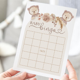 Invitación Boho Teddy Bear Bingo Juego de Baby Shower