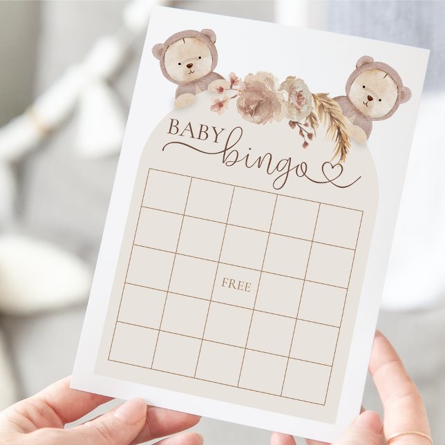 Invitación Boho Teddy Bear Bingo Juego de Baby Shower (Subido por el creador)