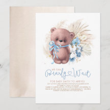 Boho Teddy Bear Blue Bearly Wait Boy Baby Shower