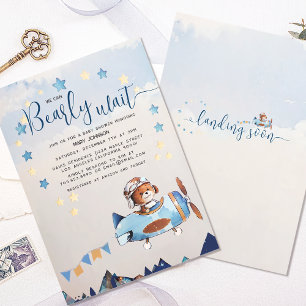 Invitación Boho Teddy Bear Boy Bearly Wait Baby Ducha