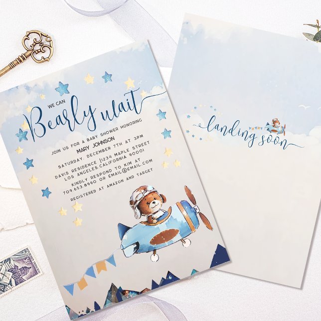 Invitación Boho Teddy Bear Boy Bearly Wait Baby Ducha (Subido por el creador)