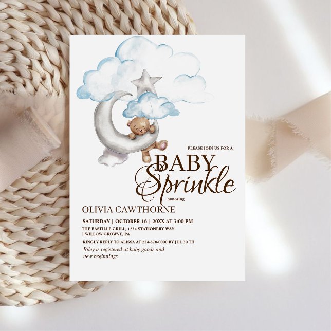 Invitación Boho Teddy Bear Boy Bebé Azul Sprinkle Baby Shower (Subido por el creador)