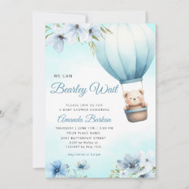 Invitación Boho Teddy Bear Boy Blue Bearly Wait Baby Shower