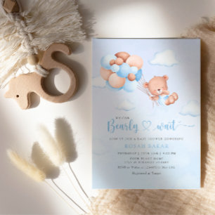 Invitación Boho Teddy Bear Boy Blue Bearly Wait Baby Shower