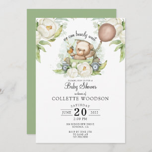 Invitación Boho Teddy Bear Brown Sage Green Bearly Wait Invit