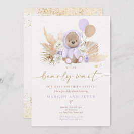 Invitación Boho Teddy Bear Chica Lilac Bearly Wait Baby Showe