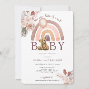 Invitación Boho Teddy Bear Chica Pink Bearly Wait Baby Shower