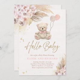 Invitación Boho Teddy Bear Chica Pink Bearly Wait Baby Shower