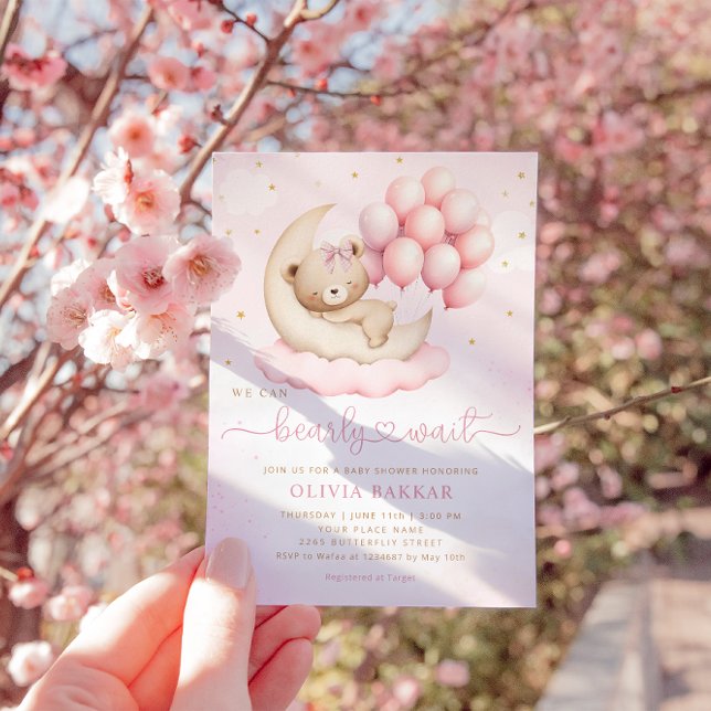 Invitación Boho Teddy Bear Chica Pink Bearly Wait Baby Shower (Subido por el creador)